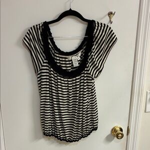 Max Studio Black and Cream Striped Blouse in Sz M